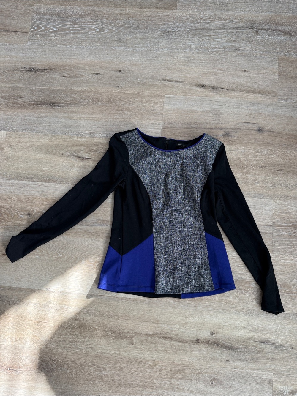 Ann Taylor Black, Gray and Royal Blue Colorblock Long Sleeve Top